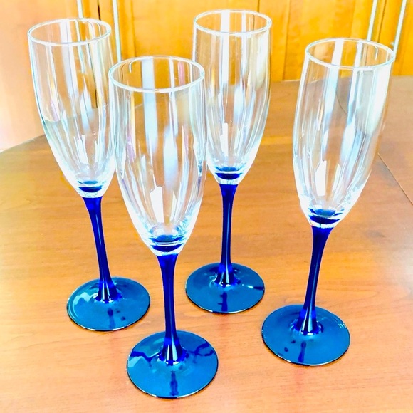 Blue Stem Champagne Glasses - Set of 4 - Picture 2 of 8